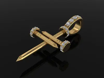 Dainty Size Diamond Nail Cross Pendant 3D print model