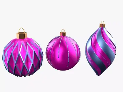 Christmas Tree Ornament Set5 - Pink LightBlue Low-poly 3D model