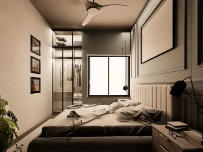 Modern 1BHK Flat Interior Isometric  Contemporary Furniture Low-poly 3D model