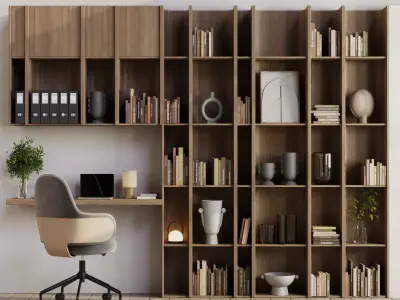 Workplace wooden Shelves Decorative With Plants and Book 19 Low-poly 3D model