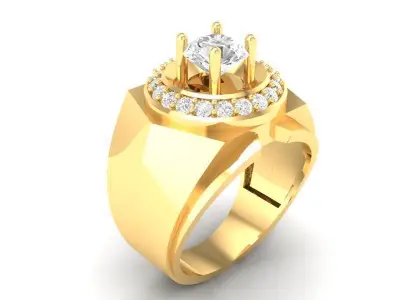 Luxury Halo Diamond Signet Ring for Men 581 3D print model