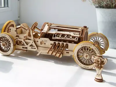3D Wooden Puzzle Model Grand Prix Car with V8 Engine 3D model