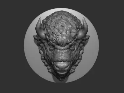 Bison angry head 3D print model