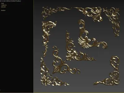 luxury 4 set of gold ornate ornaments 3D model