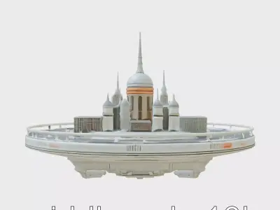 Floating City on Antigravity Platforms with Energy Shields Low-poly 3D model