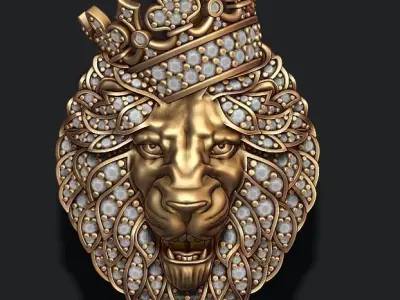 Leon pendant with diamonds and crown 026 3D print model