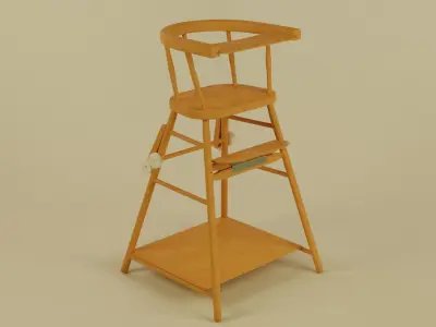 Wooden child chair Low-poly 3D model