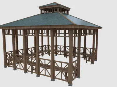 Wood Garden Pergola - Gazebo 03  Low-poly 3D model