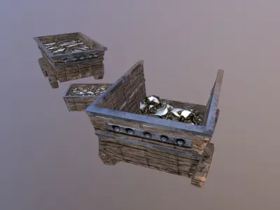  Gold Mine Cart Low-poly 3D model