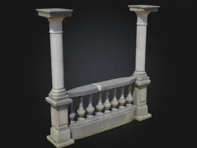 Stone Balustrade with Pillars  Classic Elegance in Architectural 3D model