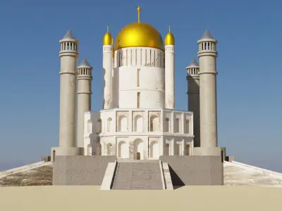 Temple complex of marble and stone and gold Low-poly 3D model