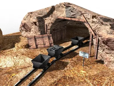 cave mine and carts Low-poly 3D model