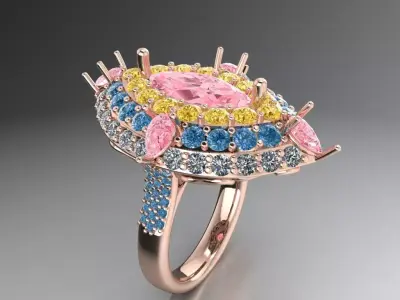Ring with multi-colored stone  532 3D print model