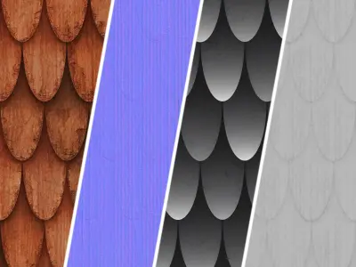 Roof Tile Materials 89- Wooden Roofing By Sbsar Seamless Pbr Texture