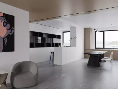 Modern living room dining room interior scenes 454 3D model