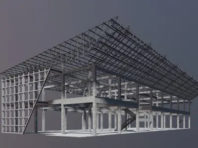 Building in structural frame 3D model