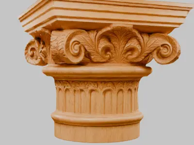 Corinthian Column Capital - White Marble Square 3D Model Low-poly 3D model