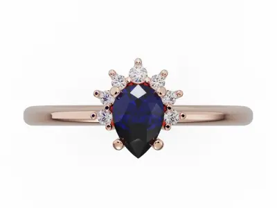 Pear halo engagement ring 3D print model
