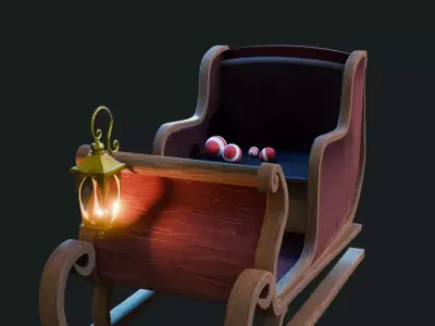 Christmas Sleigh Game-Ready Low-poly 3D model