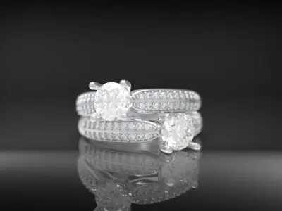 Double Row Pave Solitaire Ring Free 3D print model