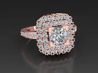 Diamond Jewelry Ring Princess and Round gems Free 3D print model