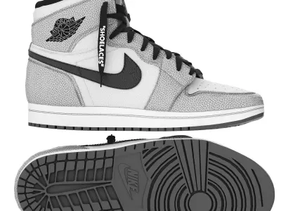 nike air jordan 1 retro grey  3D model