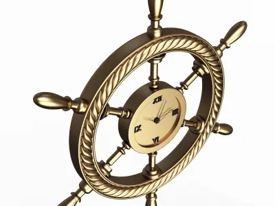 Handwheel Ship Clock 08 Gold Low-poly 3D model