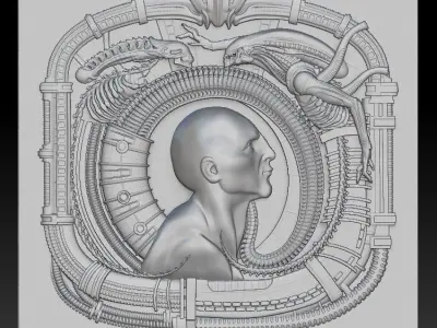 bas-relief Engineer and Aliens 3D print model