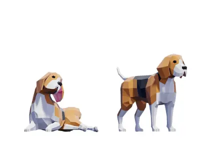 Beagle Dogs Pack Low-poly 3D model