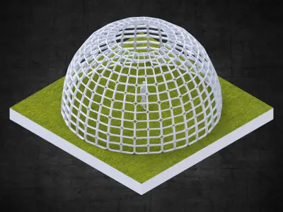 Dome structure rectangular panels geodesic style architecture Low-poly 3D model