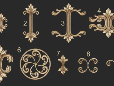 9 Ornament Samples with flat backside 3D print model