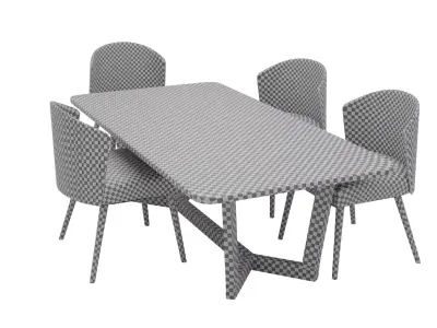 Marble top metal table with leather padded chairs 3D model