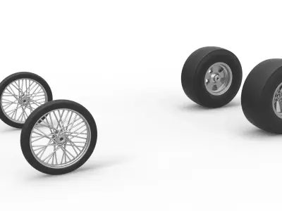 Wheel set of Vintage Front engine dragster V4 Scale 1 to 25 3D print model