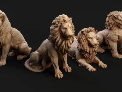 Paper Lions - 5 lowpoly PBR models Low-poly 3D model