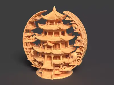 Chinese  ancient tower   Low-poly 3D model