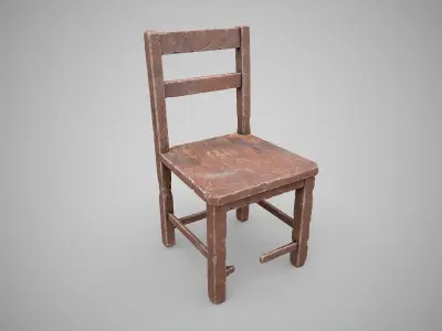 Old Wooden Chair-2 Low-poly 3D model
