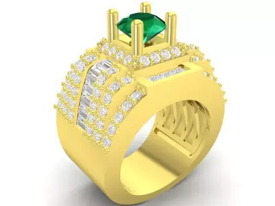 Luxury Triple Row Men Ring With Round Emerald Center  3733 3D print model