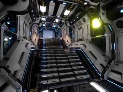 Modular Scifi Interior Spaceship Environment UE4 Low-poly 3D model