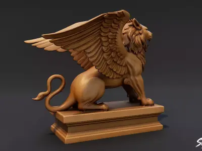 Lion Statue V11 Low-poly 3D model