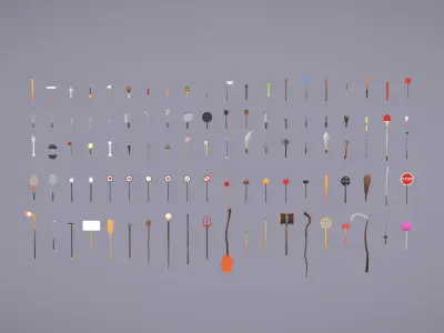 Pack009 Melee Weapons And Tools Pack 1 Low-poly 3D model