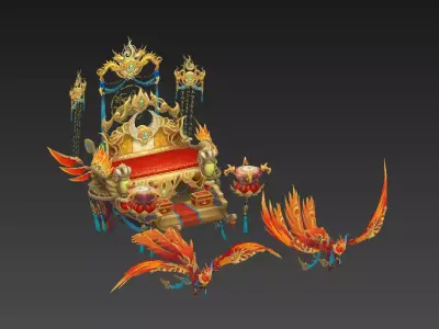 Phoenix pulls a cart and mounts Low-poly 3D model