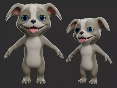 Pitbull Dog Cartoon Low-poly 3D model