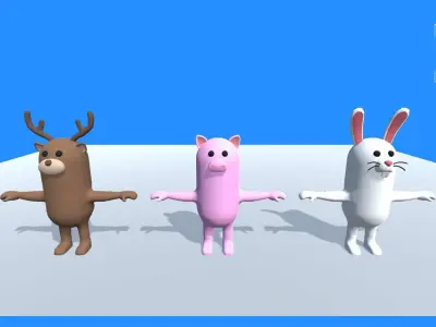 Lowpoly Animal Characters - Cartoon Humanoid Animal Characters Low-poly 3D model