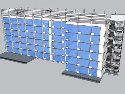 Office building with glass facade elevation 3D model