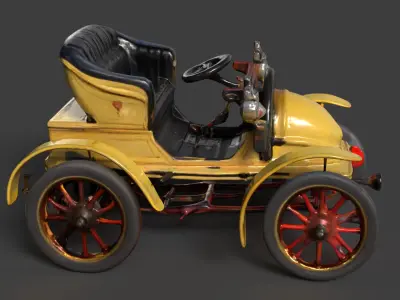 Yellow Vintage buggy  car figure  Low-poly 3D model
