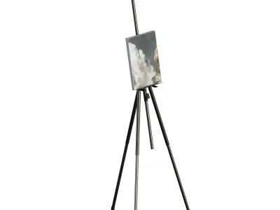 Easel with painting metal Painting with clouds 3D model