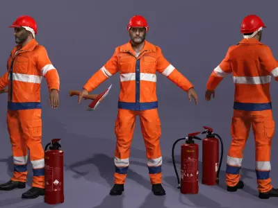 Realistic Firefighter Heroic Fireman Fully Rigged Axe Animations Low-poly 3D model