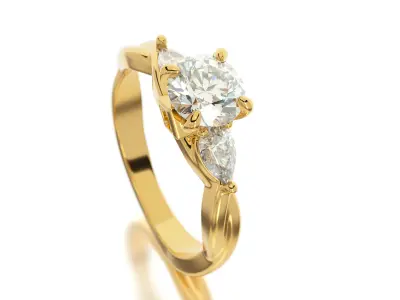 gold engagement ring 6mm round diamond 3D print model