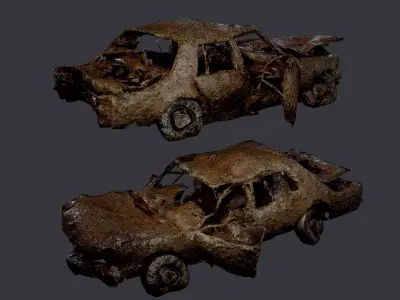 Apocalyptic Damaged Destroyed Vehicle Car Game Ready 17 Low-poly 3D model