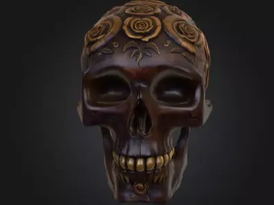 Ornamental Carved Skull Floral Pattern Low-poly 3D model